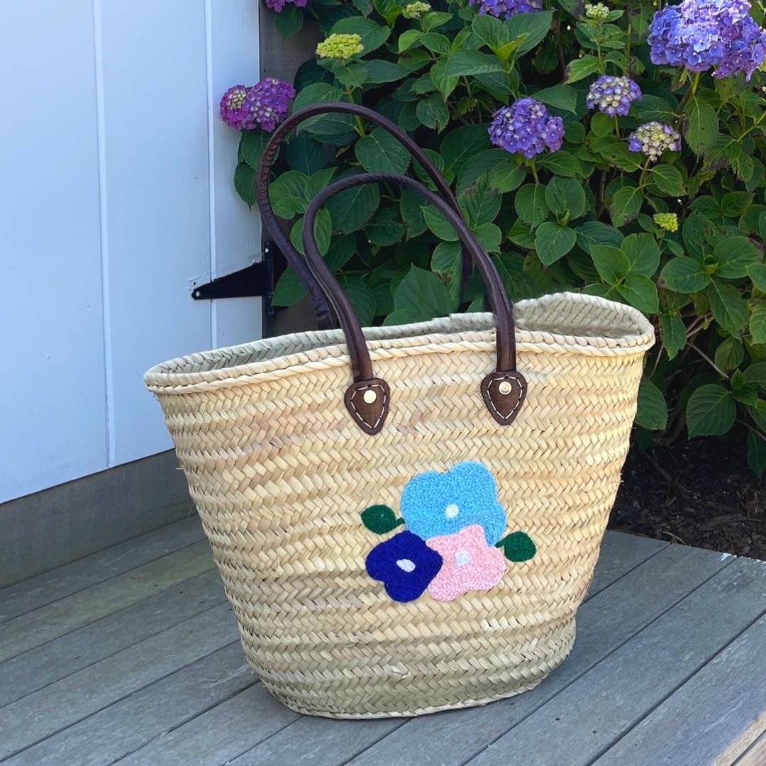 Hydrangea Straw Market Tote