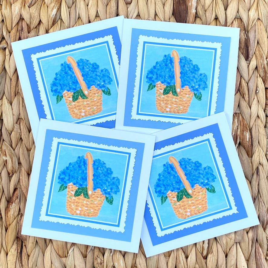 Nantucket Hydrangea Basket Hand Cut Notecard Set