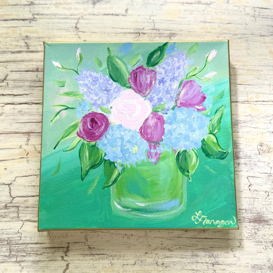 Green Vase of Spring Flowers Notecard Set