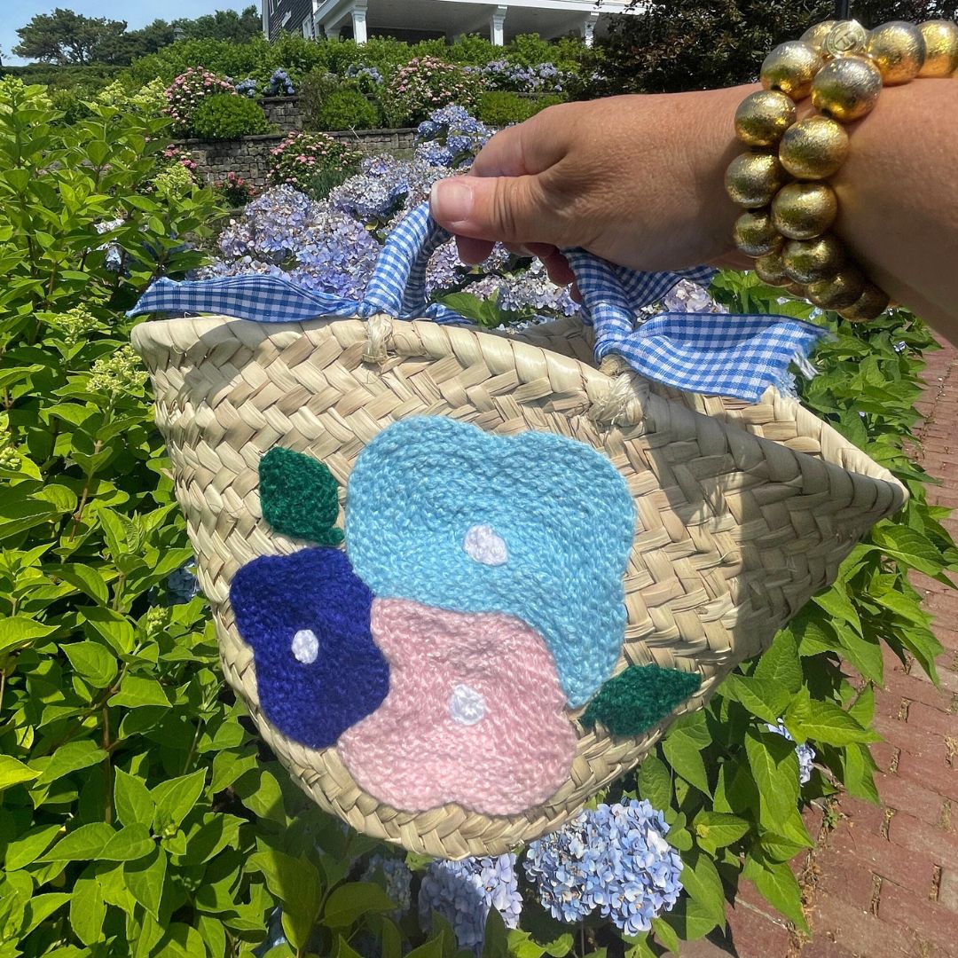 Mini Hydrangea Straw Market Tote