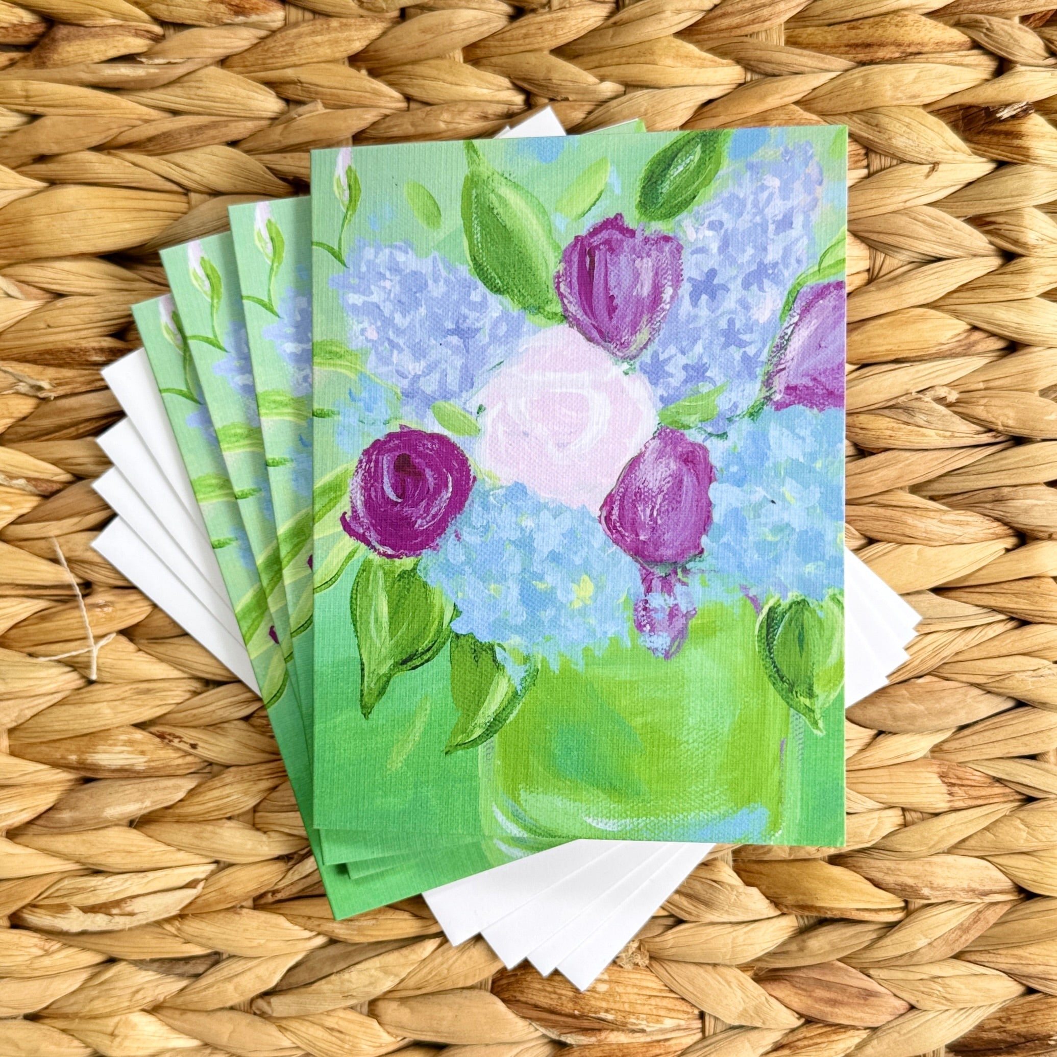 Green Vase of Spring Flowers Notecard Set