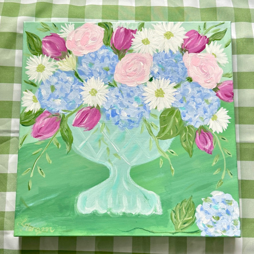 Spring Blooms Hydrangeas and Tulips Floral Art