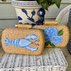 Hand Painted Blue Lobster Rattan Clutch