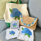Hand Painted Hydrangea Straw Clutch