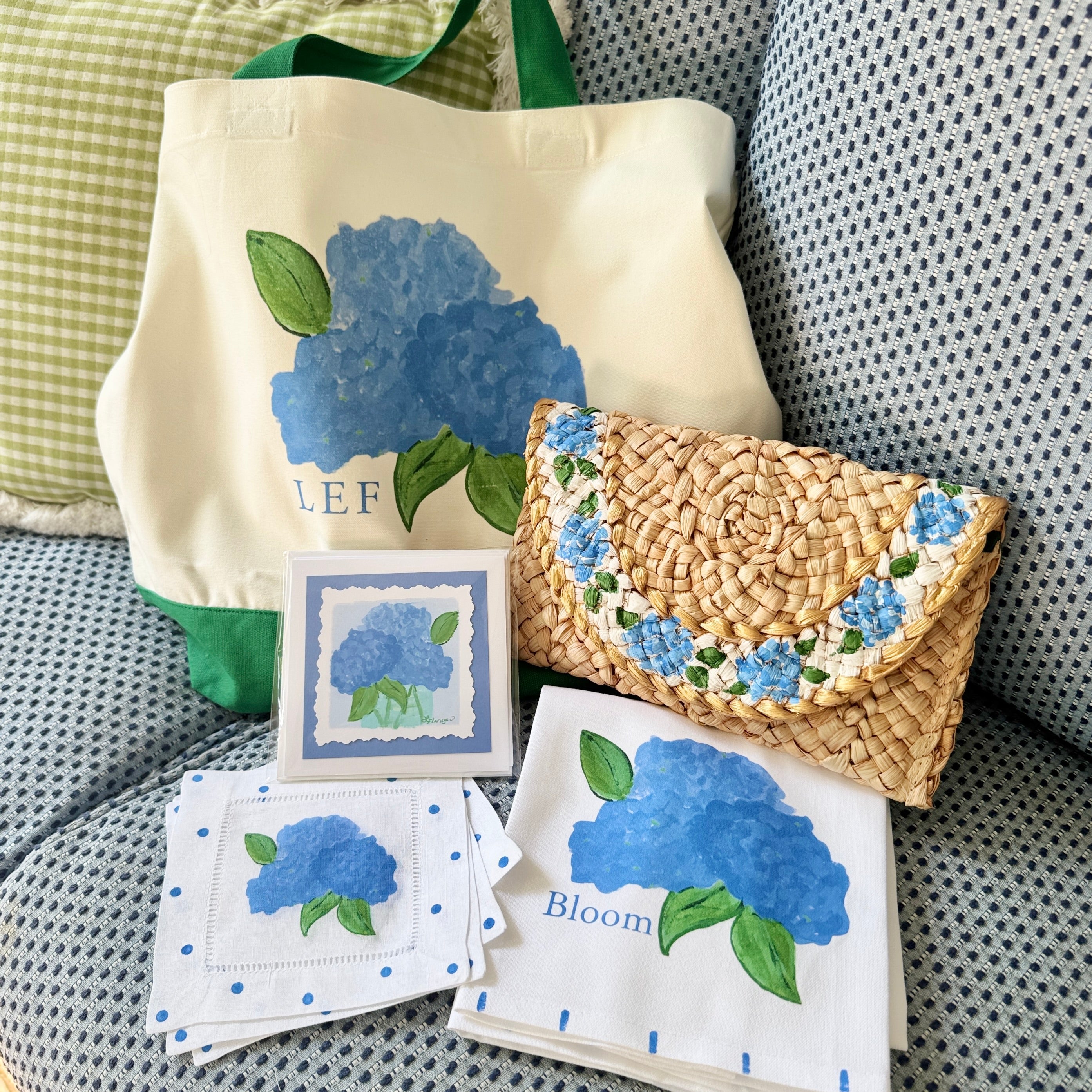 Hand Painted Hydrangea Straw Clutch