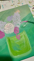 Green Vase of Spring Flowers Acrylic Painting