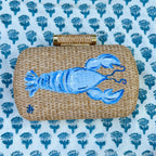 Hand Painted Blue Lobster Rattan Clutch