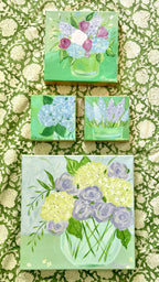 Green Vase of Spring Flowers Acrylic Painting