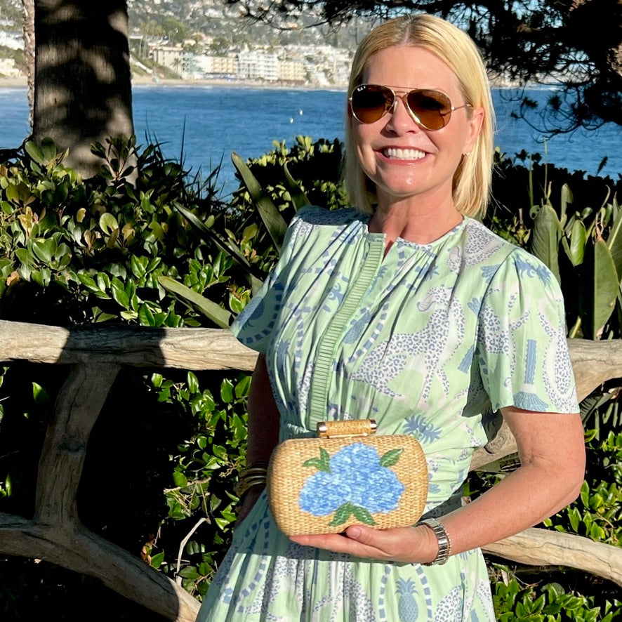 Hand Painted Blue Lobster Rattan Clutch