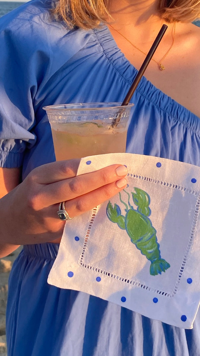 Green Lobster Linen Cocktail Napkins