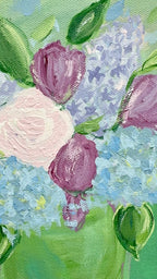 Green Vase of Spring Flowers Acrylic Painting