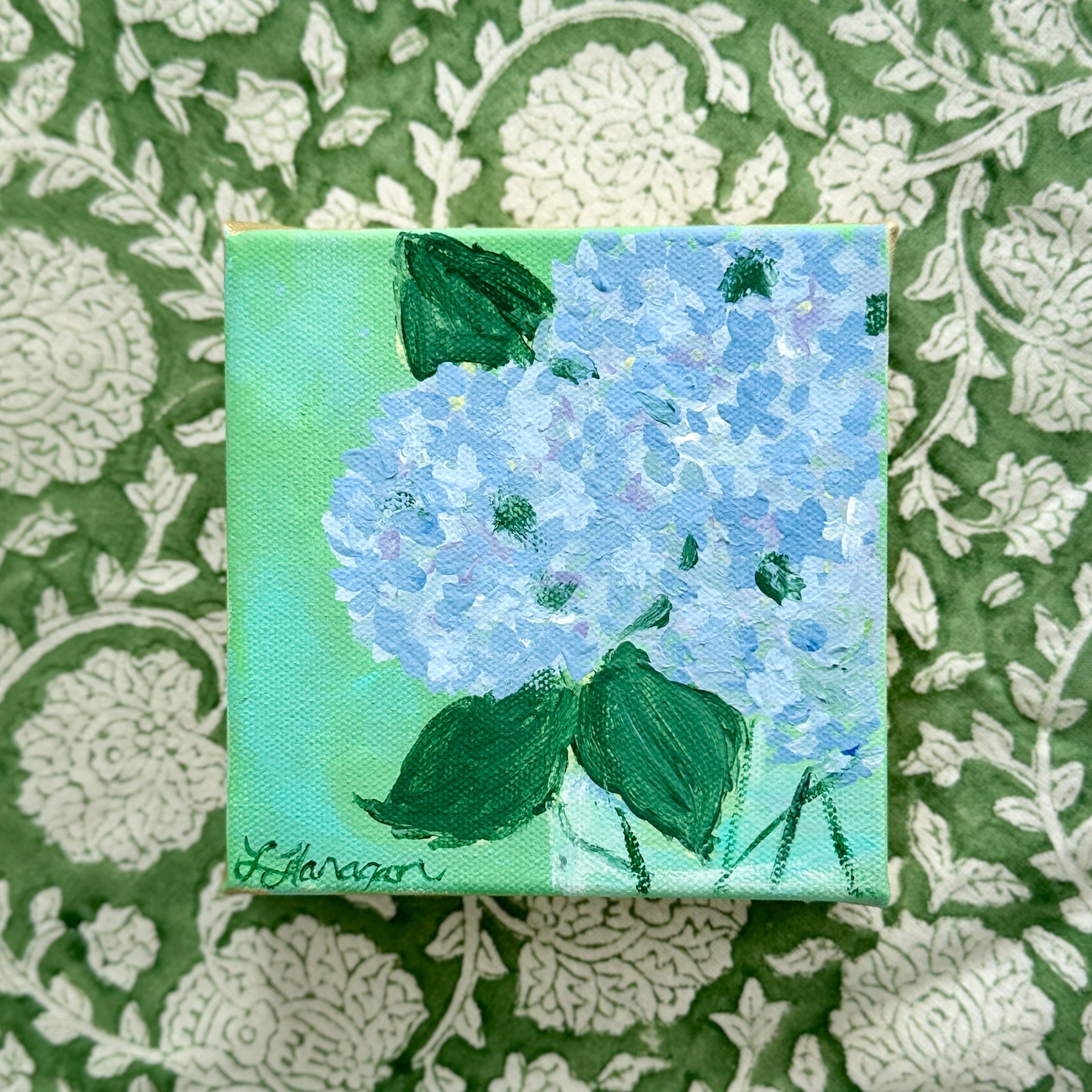 Hydrangeas on Green Mini Art Painting