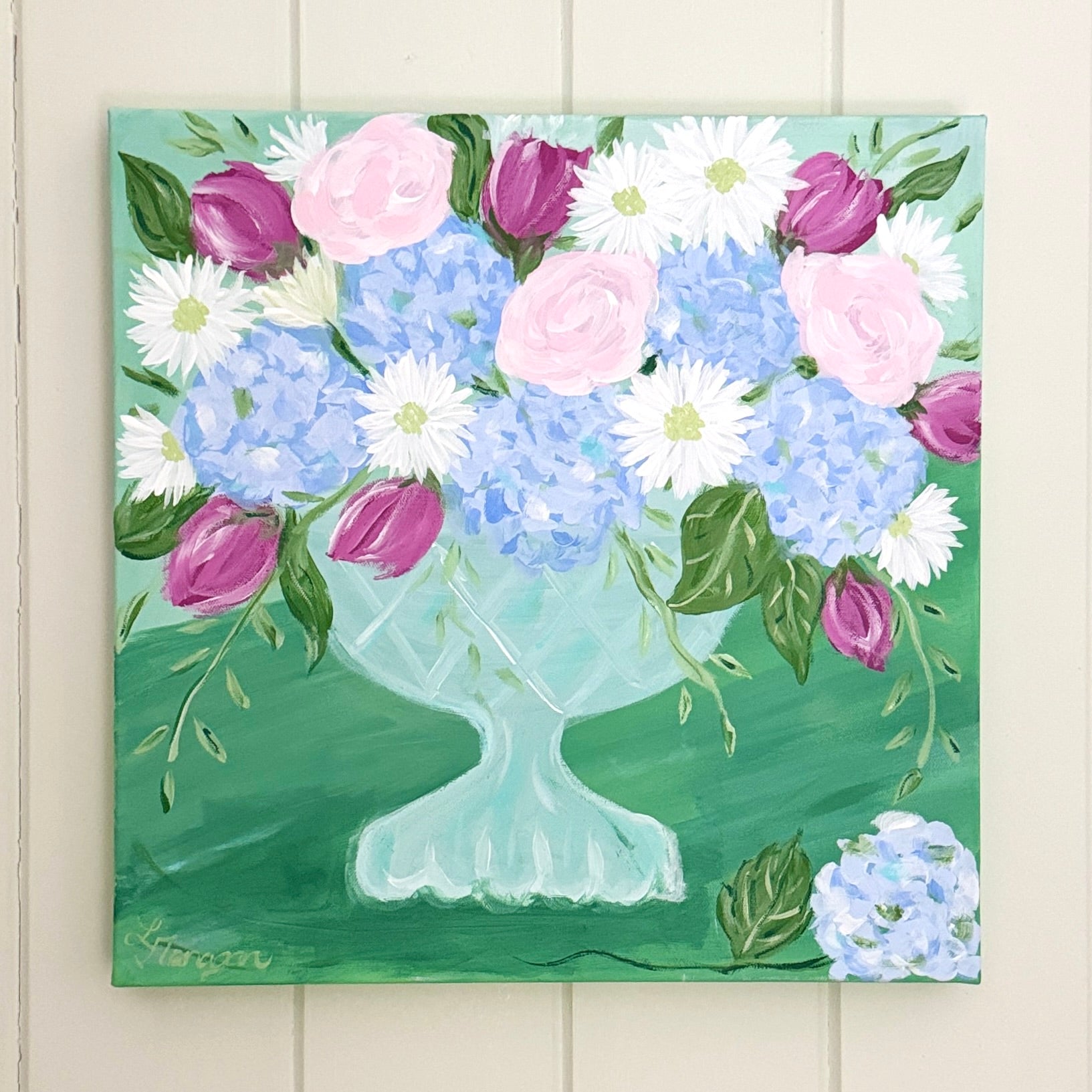 Spring Blooms Hydrangeas and Tulips Floral Art