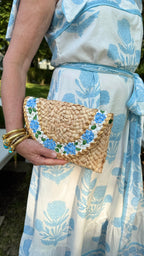 Hand Painted Hydrangea Straw Clutch