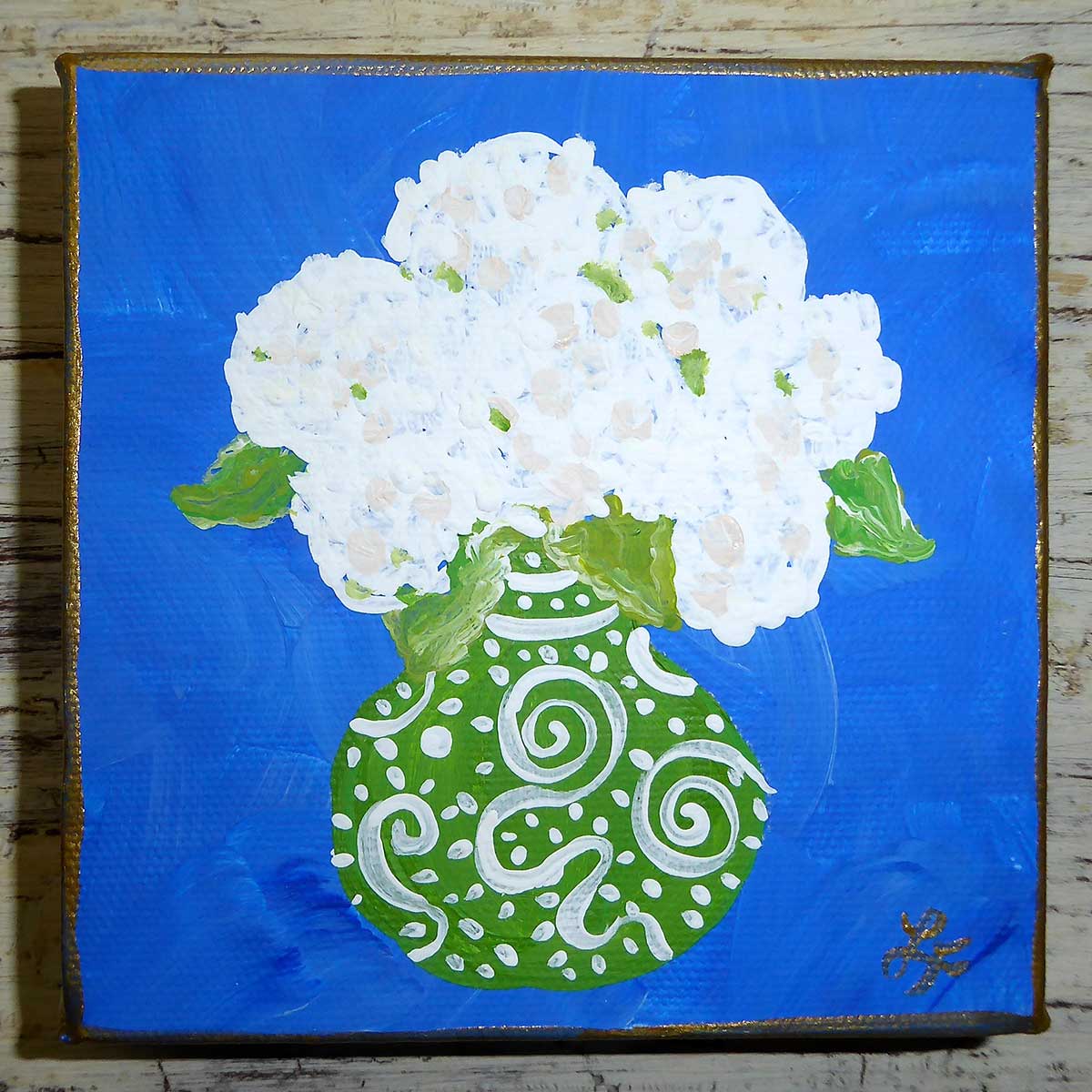 Green Chinoiserie Vase of White Hydrangeas Painting