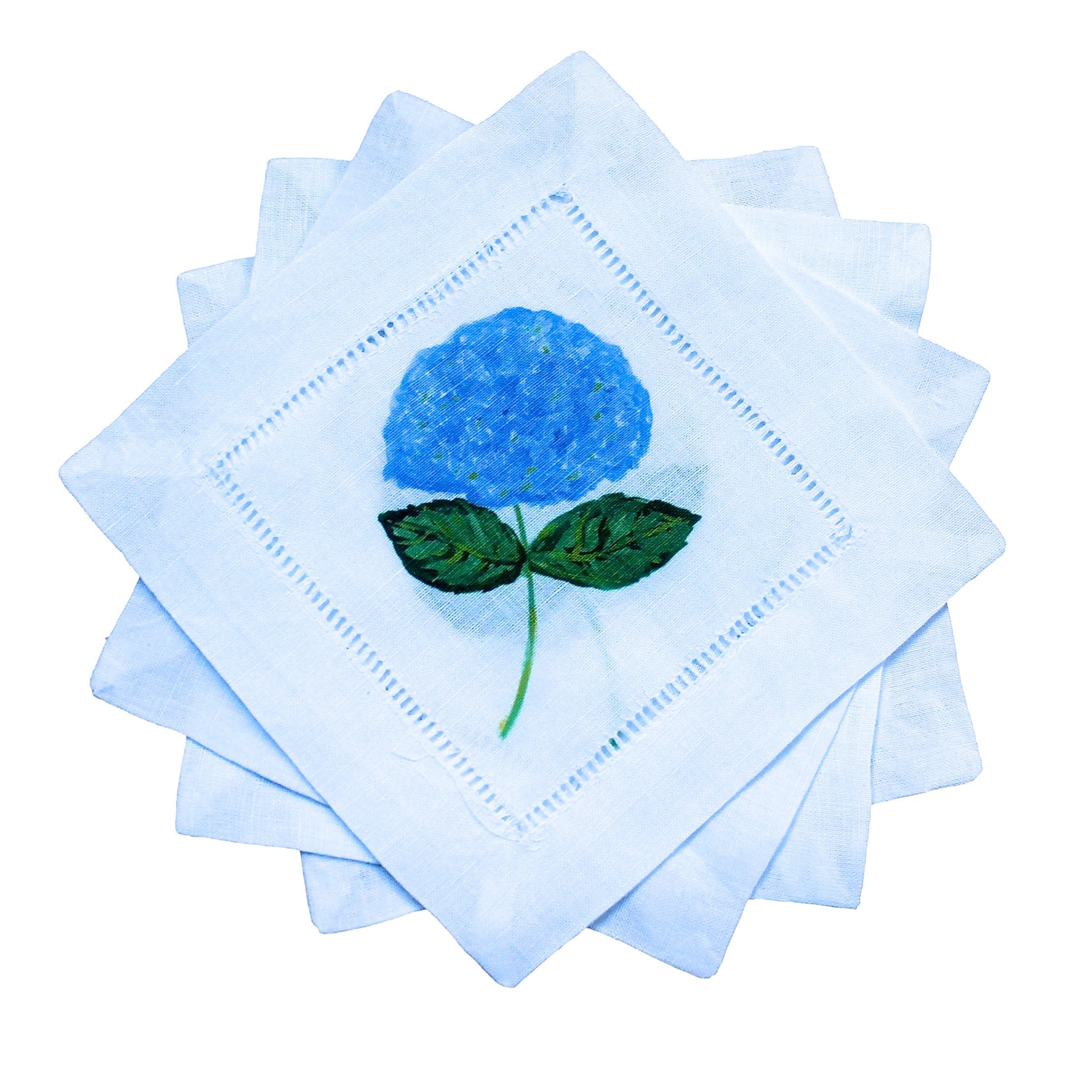 Blue Hydrangea Linen Cocktail Napkins