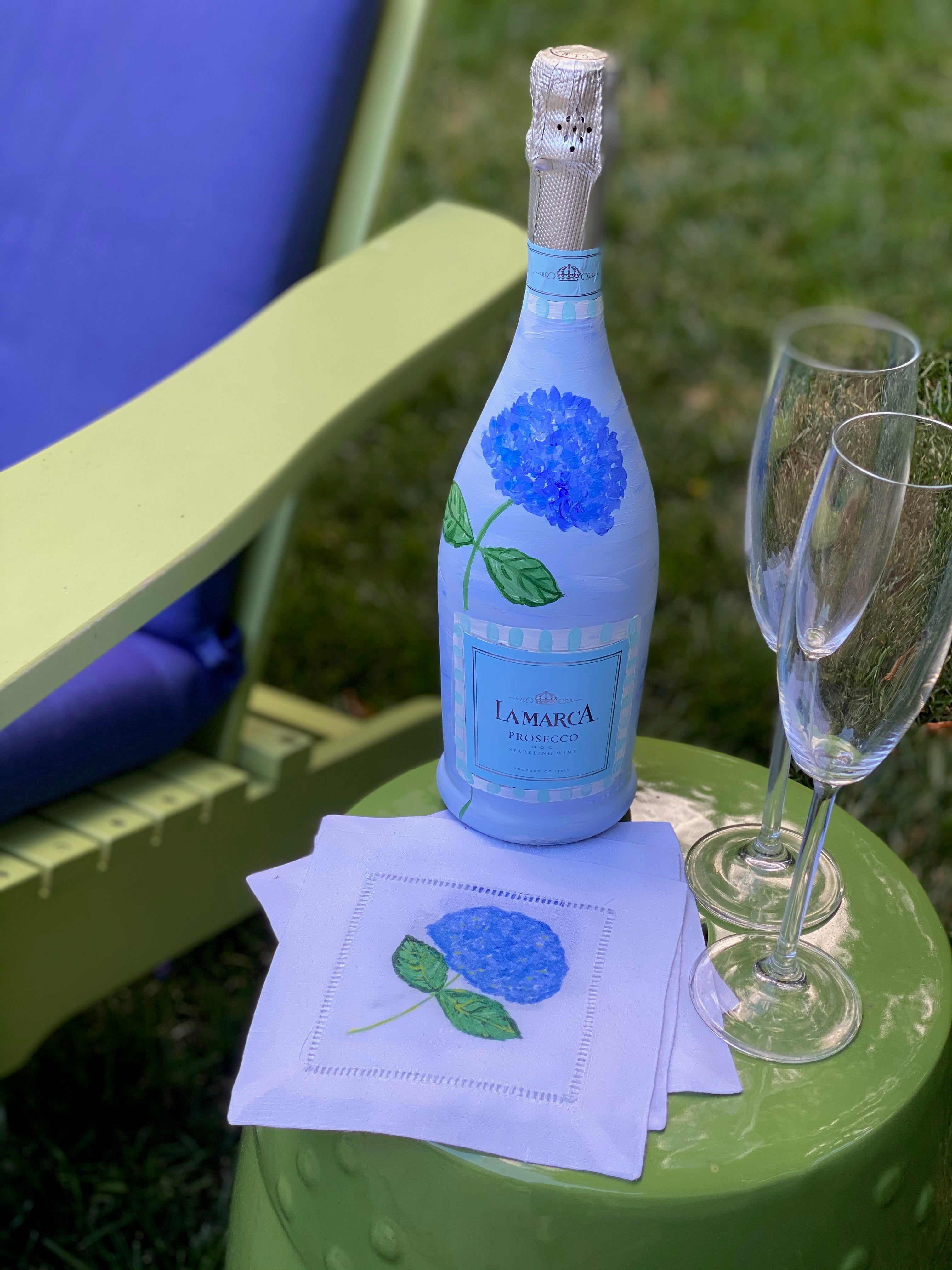Blue Hydrangea Linen Cocktail Napkins