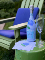 Hand Painted Hydrangea Prosecco Bottle and Linen Cocktail Napkins Gift Set