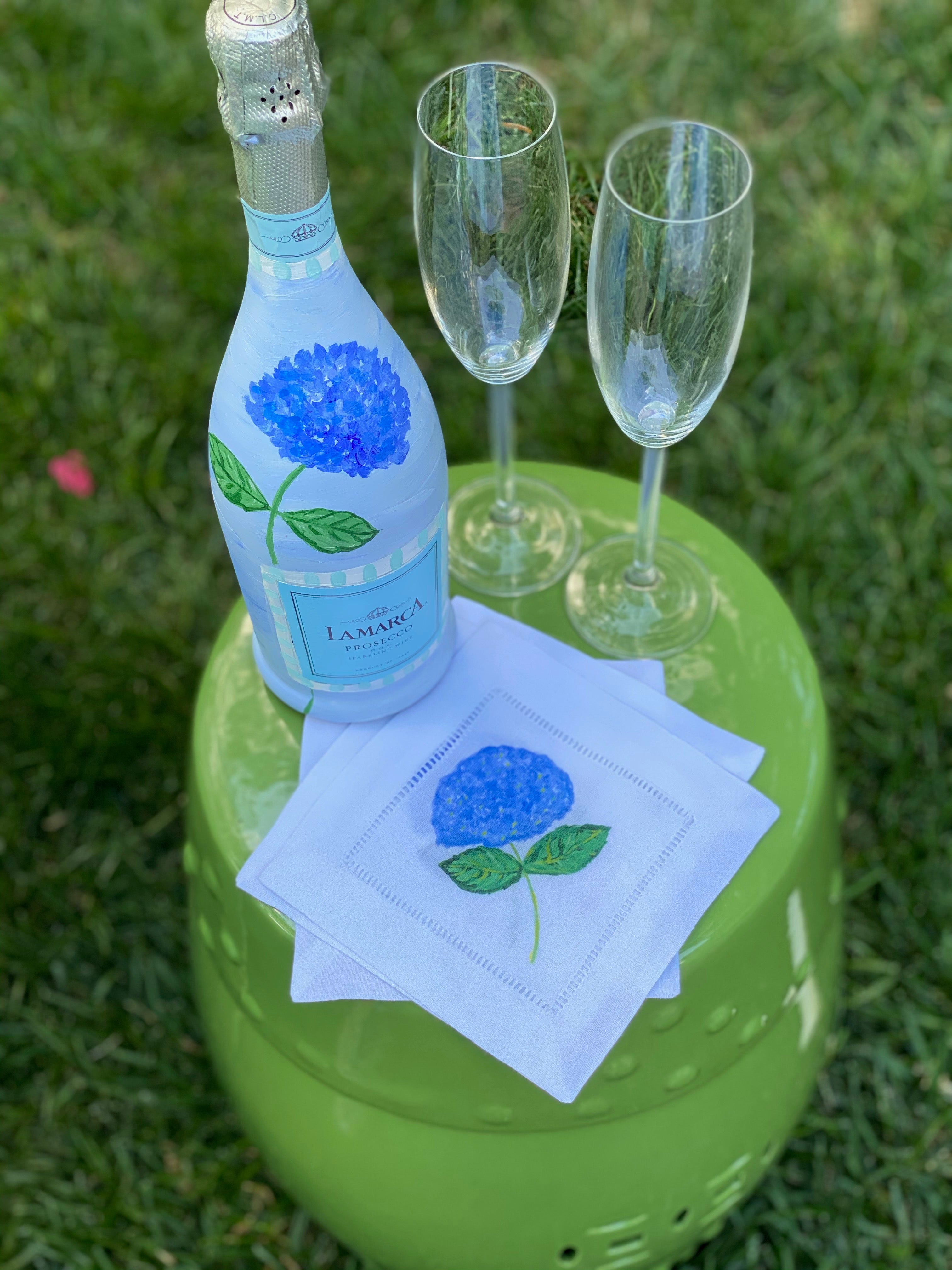 Blue Hydrangea Linen Cocktail Napkins