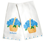 Nantucket Basket of Blue Hydrangeas Tea Towel