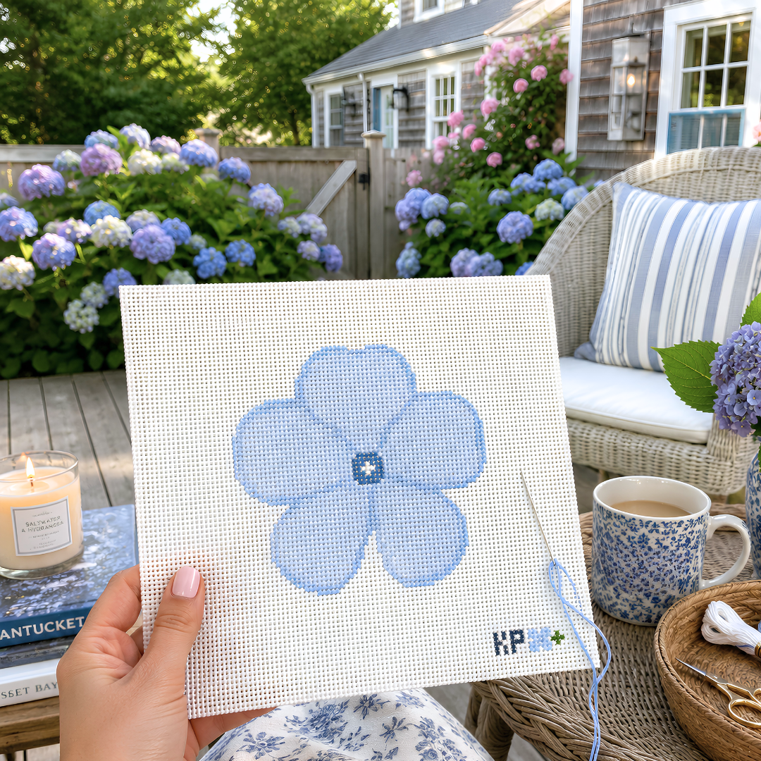 Blue Hydrangea Beginner Needlepoint Kit | Coastal Bloom Collection