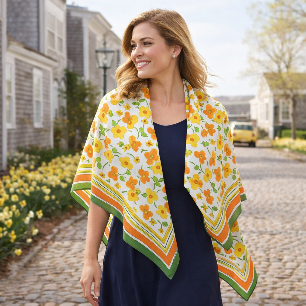 Nantucket Daffy Bloom Silk Chiffon Scarf