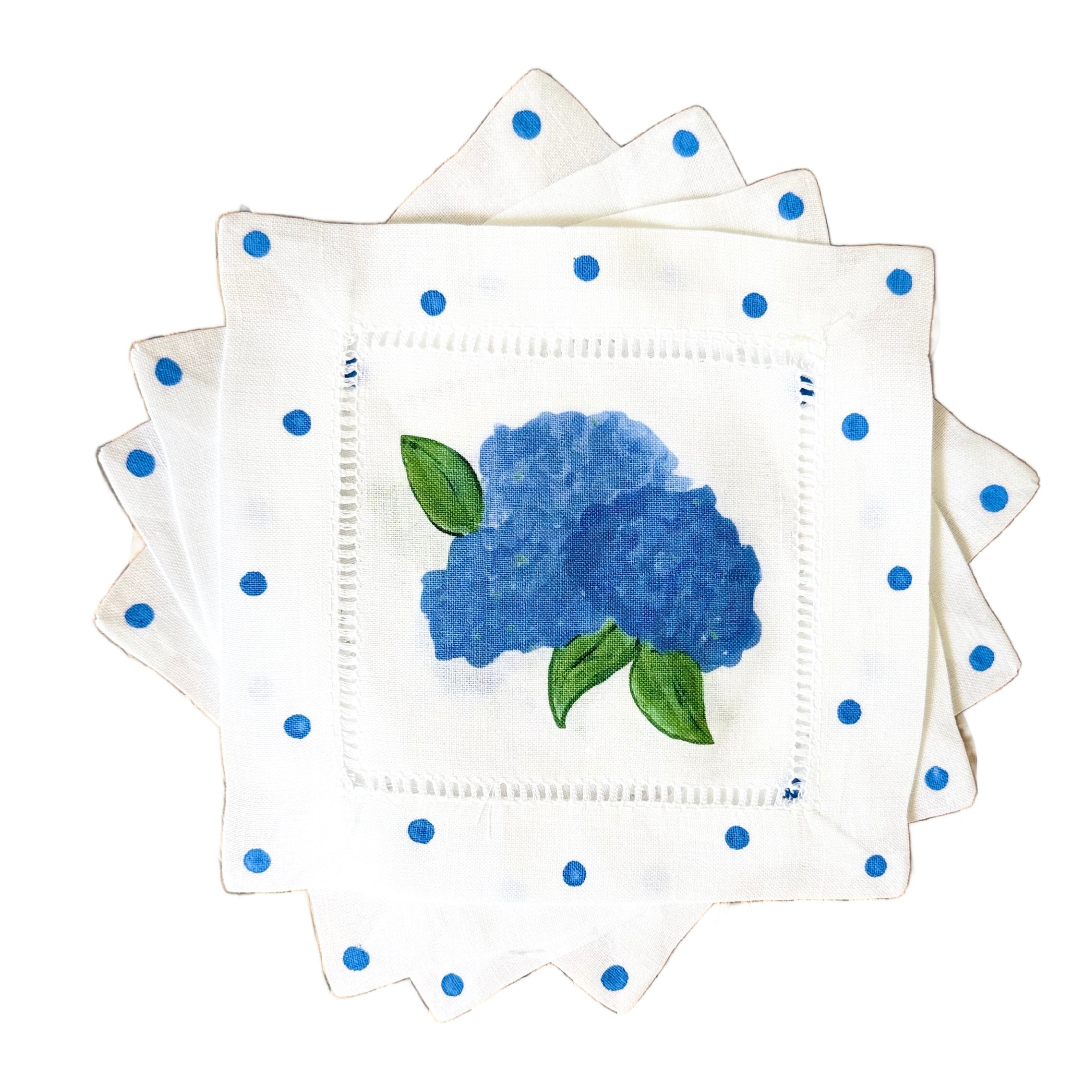 Blue Hydrangea Blossoms Linen Cocktail Napkins