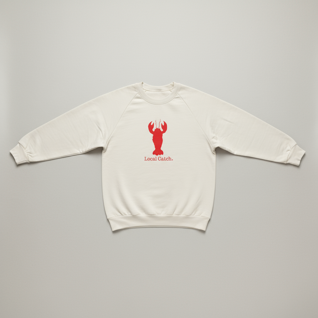 Lobster sweatshirt flat lay on neutral background
