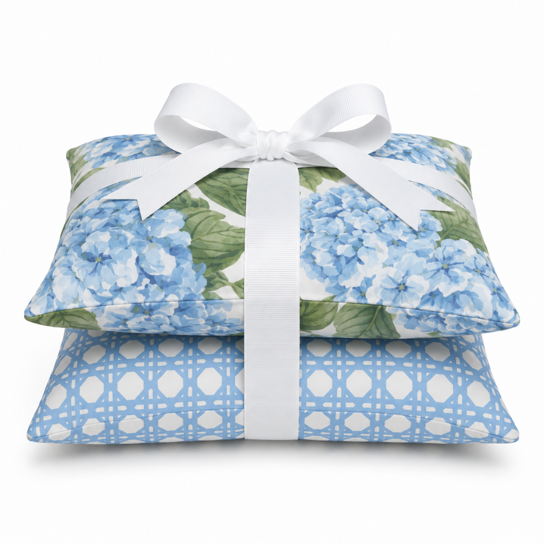 Hydrangea Bloom & Blue Trellis Patio Pillow Set