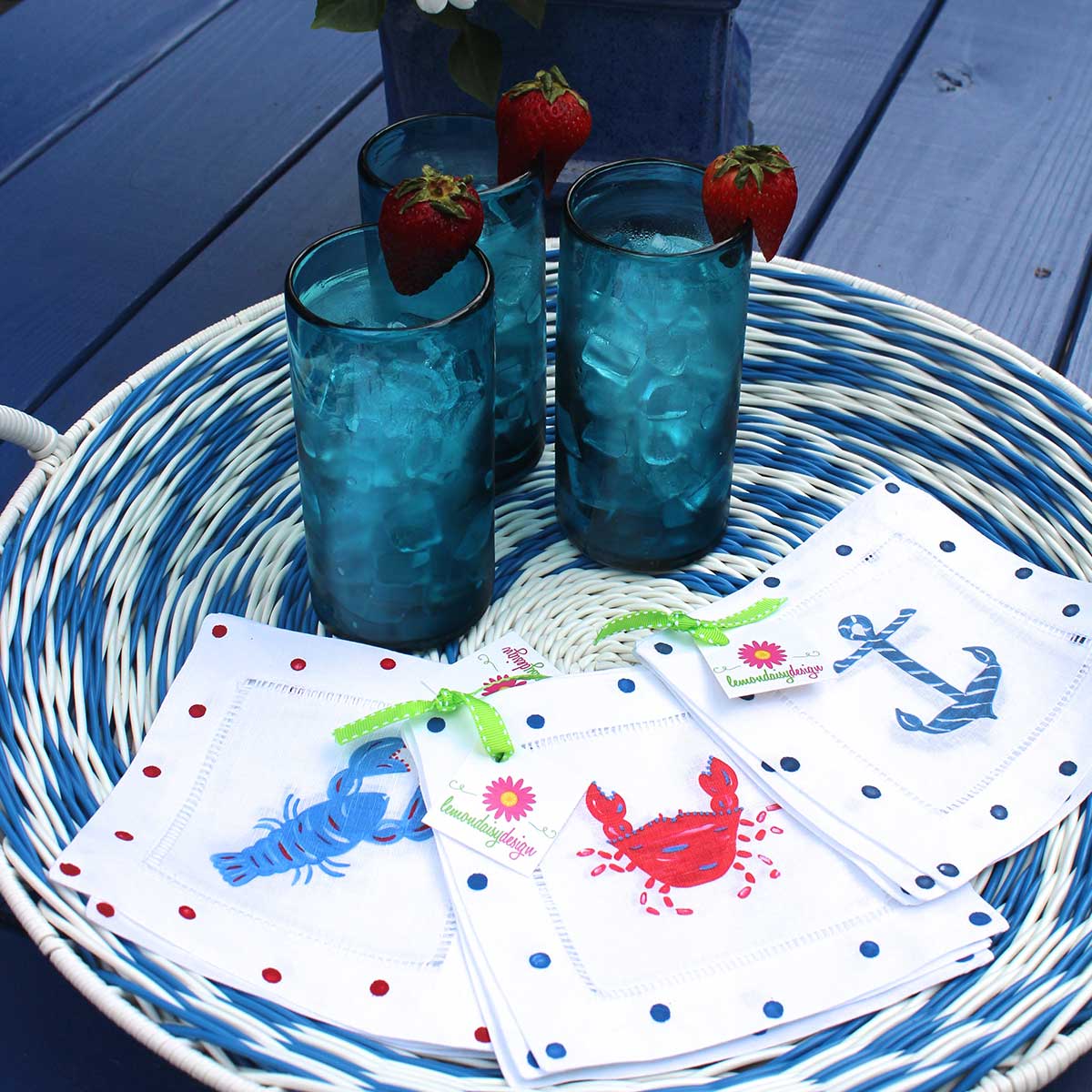 Blue Lobster Linen Cocktail Napkins