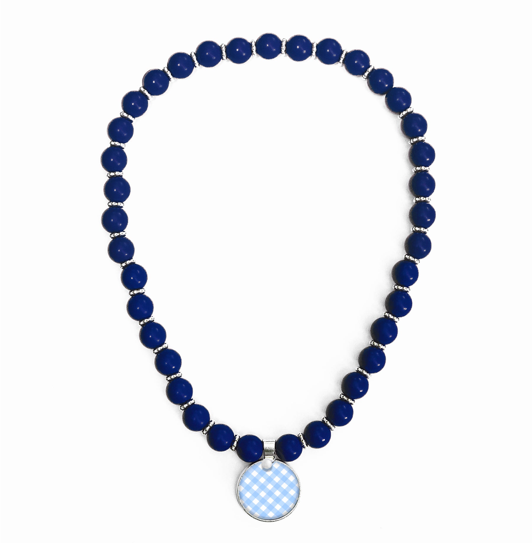 Beaded Monogram Necklace - Blue Gingham
